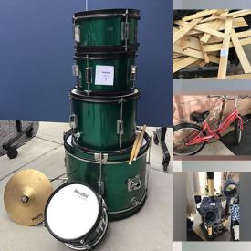 MaxSold Auction: This online auction features drum set, Disney collectibles, shop vac, patio umbrellas, sports trading cards, bikes surfboard, DVDs, lawn blowers, stereo components, sewing machine, golf clubs and much more!